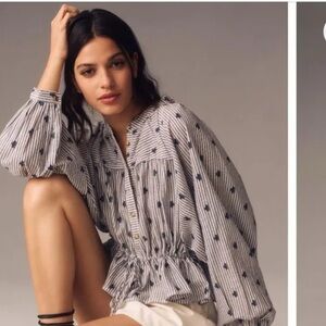 Anthropologie Striped Navy and White Women's Top